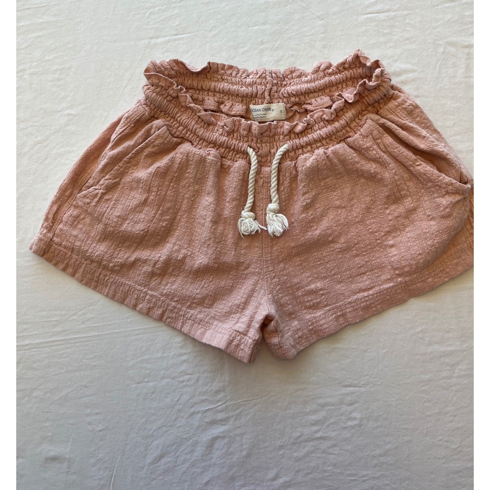 Ocean‎ Drive Womens Shorts Pink Ruffle Smocked Waist Drawstring Casual Large